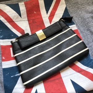 Betsey Johnson small black stripe clutch/cosmetic bag